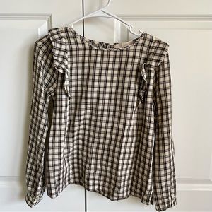 LOFT Plaid Long Sleeve Blouse XXSP